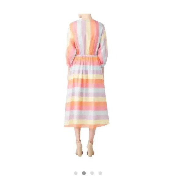 Tara Jarmon Stripey Midi Dress V-neck Colorful Rainbow Stripes Size 38 RTR - Picture 2 of 13